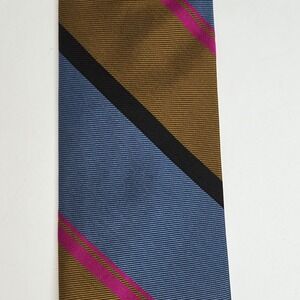VTG Pierre Cardin Silk Tie‎ Periwinkle Magenta Olive Black Mod Striped Shillitos